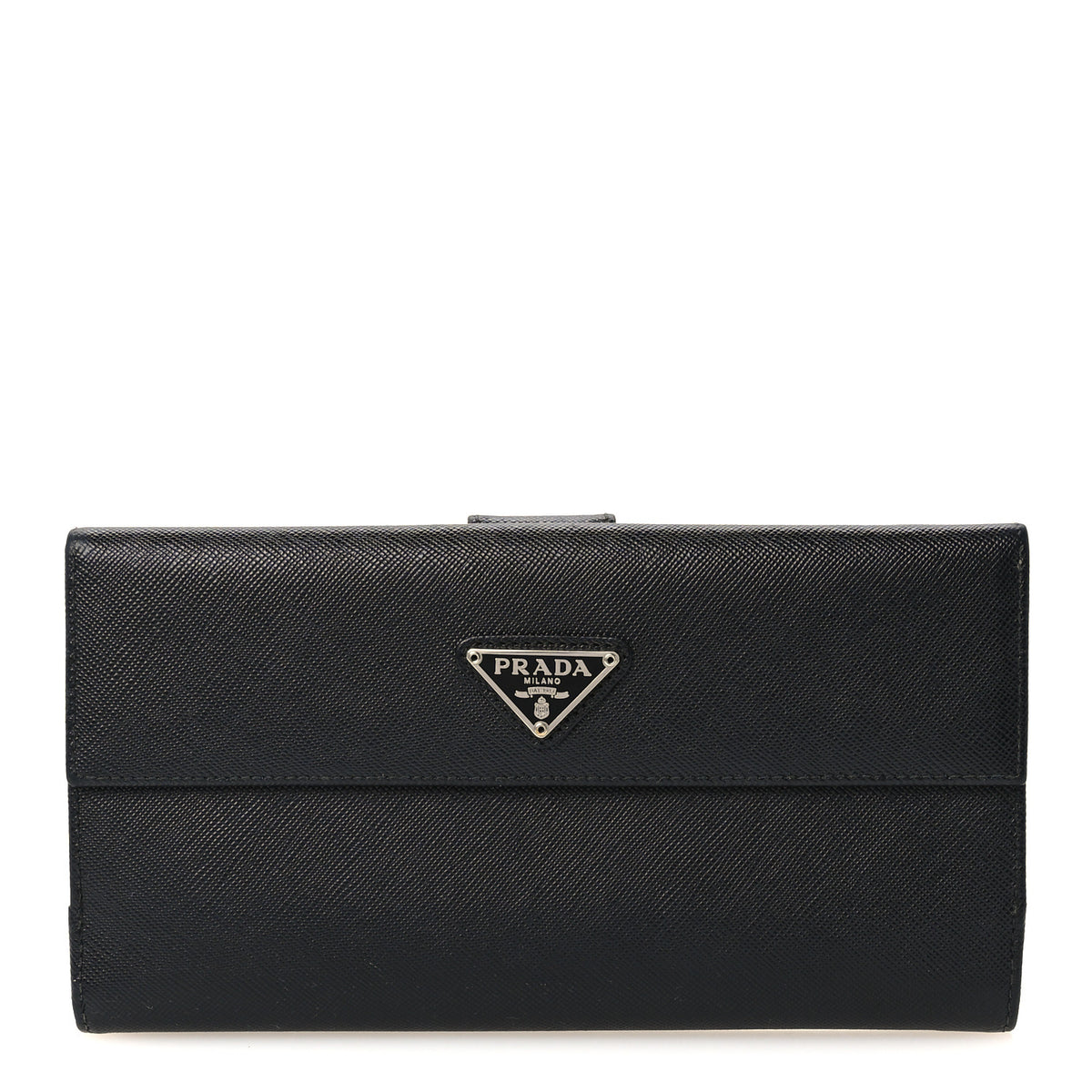 Prada Saffiano Metal Triangle Large Flap Wallet Black 1 of 8