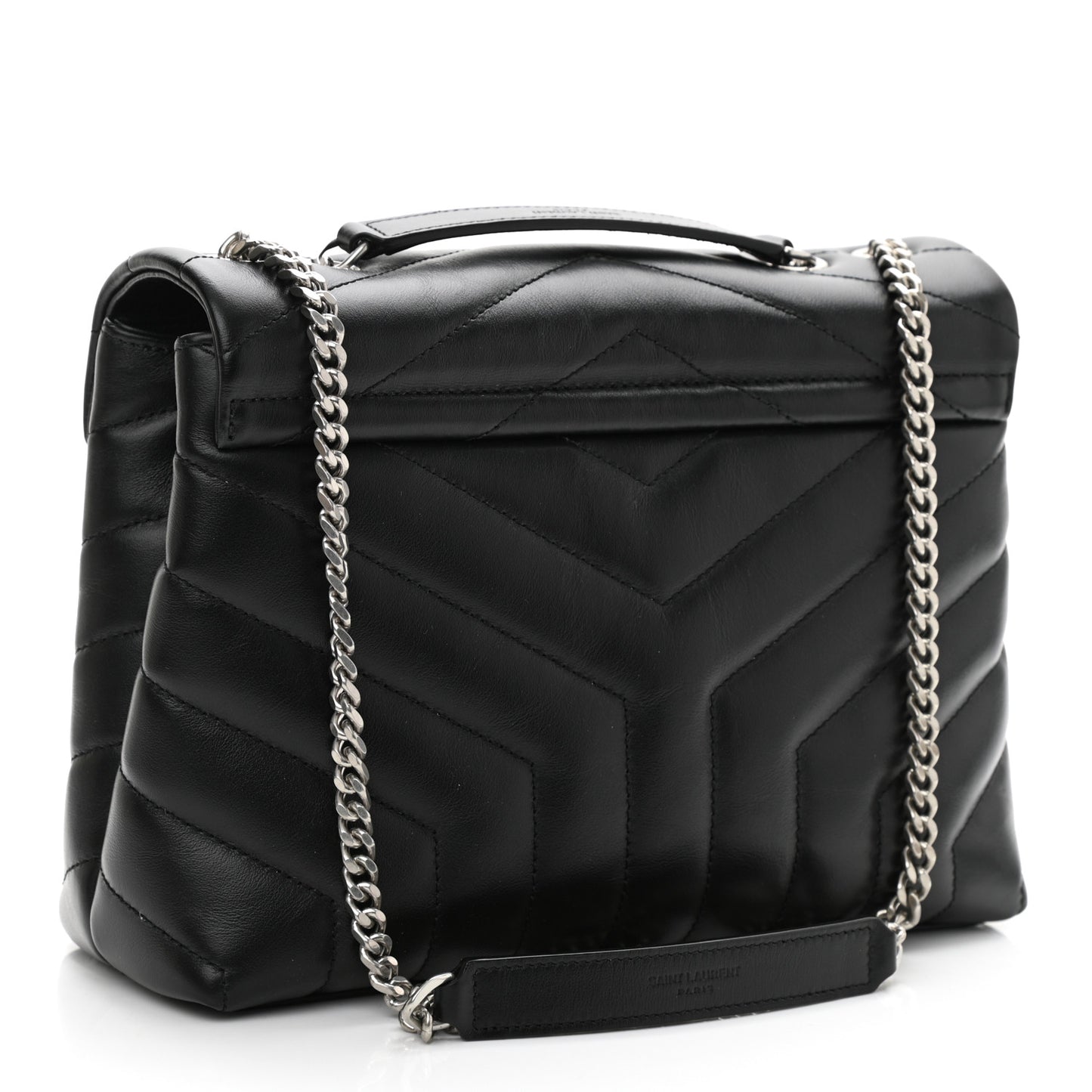 Calfskin Y Quilted Monogram Small Loulou Chain Satchel Black