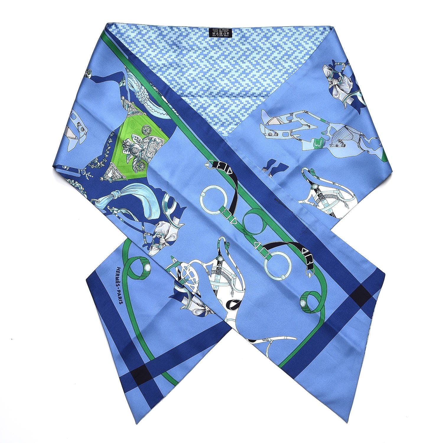 Hermes Silk Tout En Carre Chevron Maxi Twilly Blue Jean Vert Ciel 1 of 5