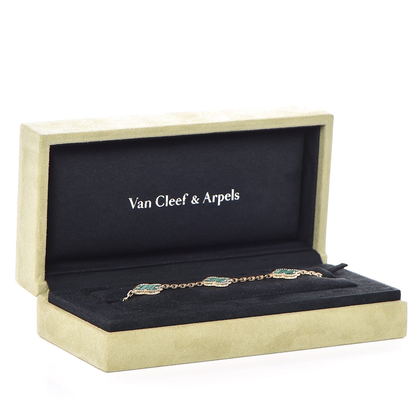 18K Yellow Gold Malachite 5 Motifs Vintage Alhambra Bracelet