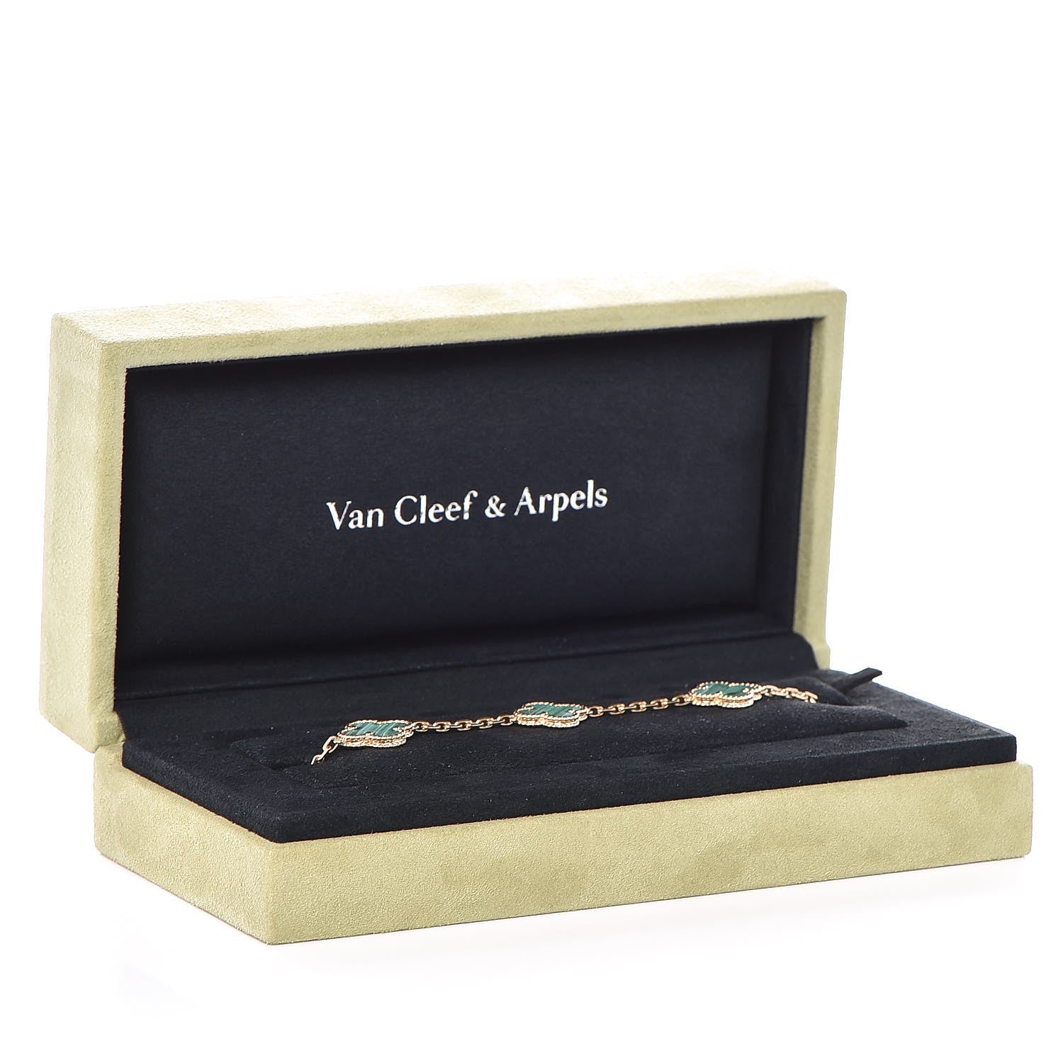 Van Cleef & Arpels 18K Yellow Gold Malachite 5 Motifs Vintage Alhambra Bracelet 4 of 4