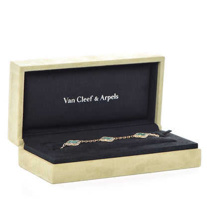 Van Cleef & Arpels 18K Yellow Gold Malachite 5 Motifs Vintage Alhambra Bracelet 4 of 4