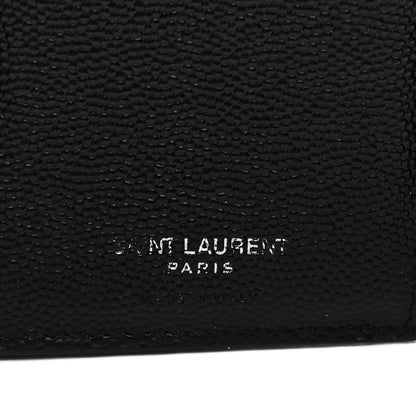 Saint Laurent Grain De Poudre Matelasse Chevron Monogram Compact Tri Fold Wallet Black 6 of 11
