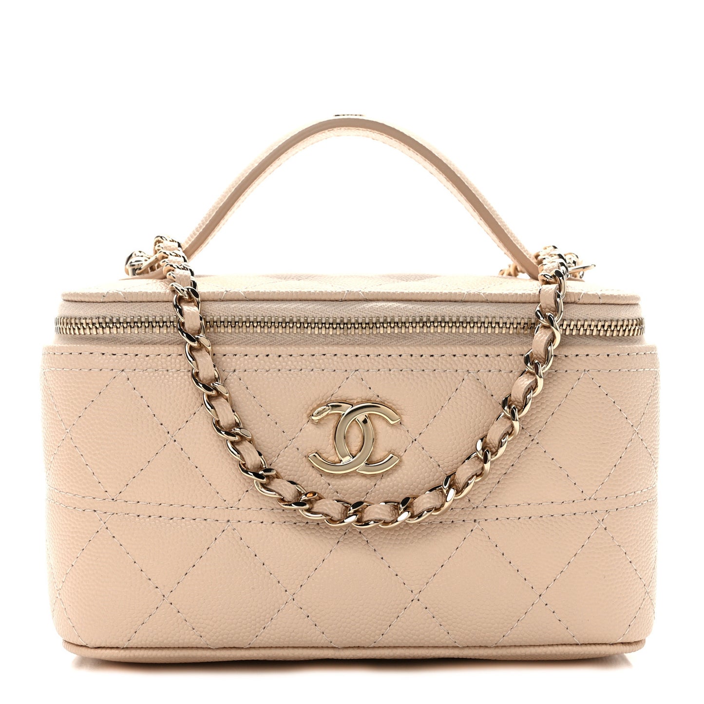 Caviar Quilted Trendy Handle Mini Vanity Light Beige