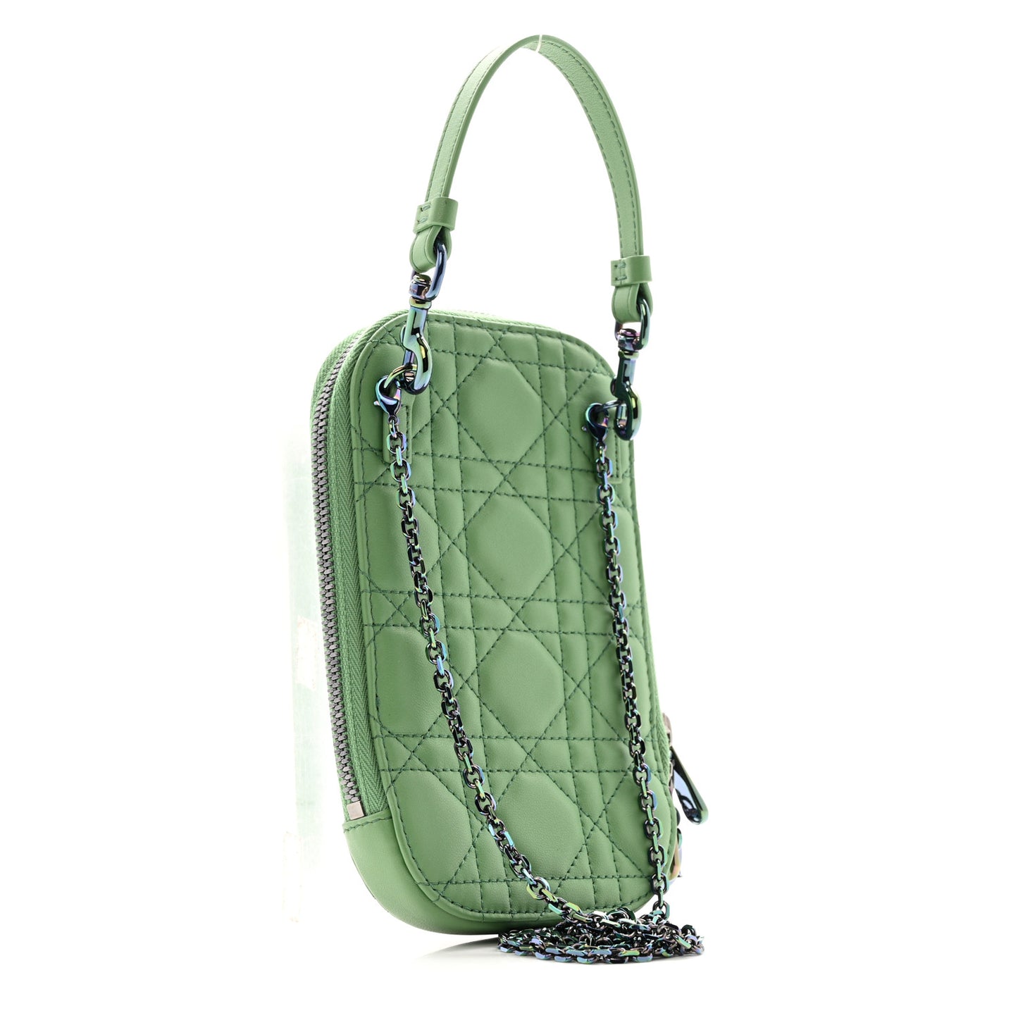 Lambskin Cannage Lady Dior Phone Holder Jade Green