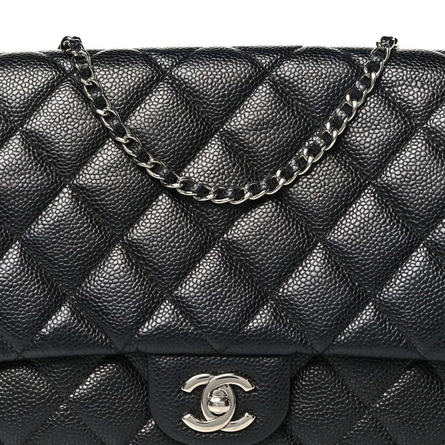 Caviar Quilted Clutch With Chain Flap Black