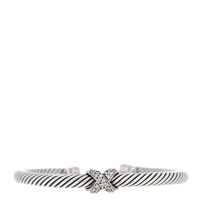 David Yurman Sterling Silver 18K White Gold Diamond Pave 5mm X Cable Bracelet 2 of 10