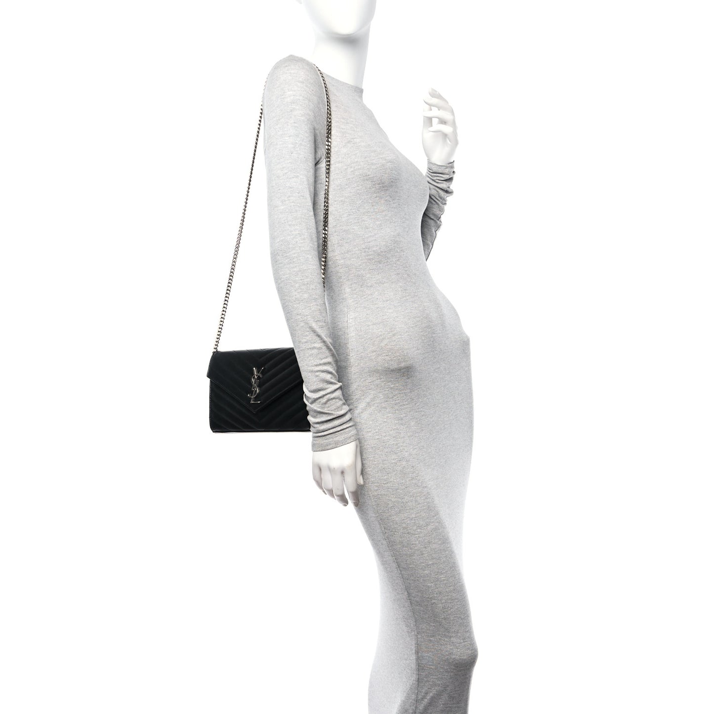 Grain De Poudre Matelasse Chevron Monogram Chain Wallet Black