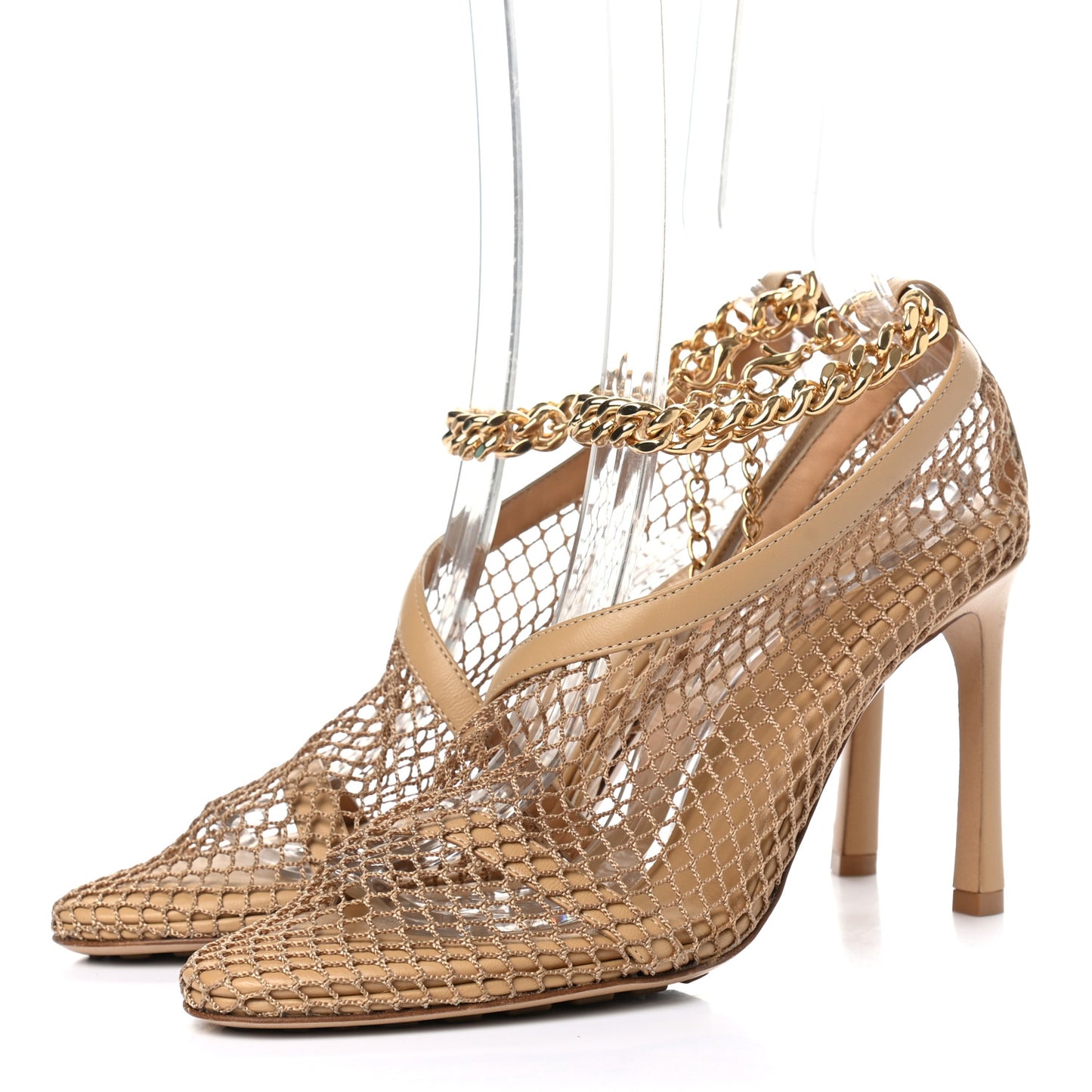 Mesh Nappa Chunky Chain Sandals 36.5 Beige Pony