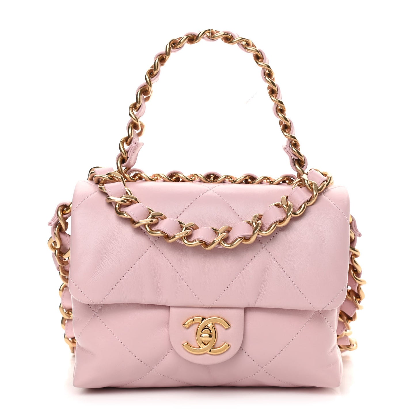 Lambskin Quilted Small Chain Top Handle Flap Rose Clair