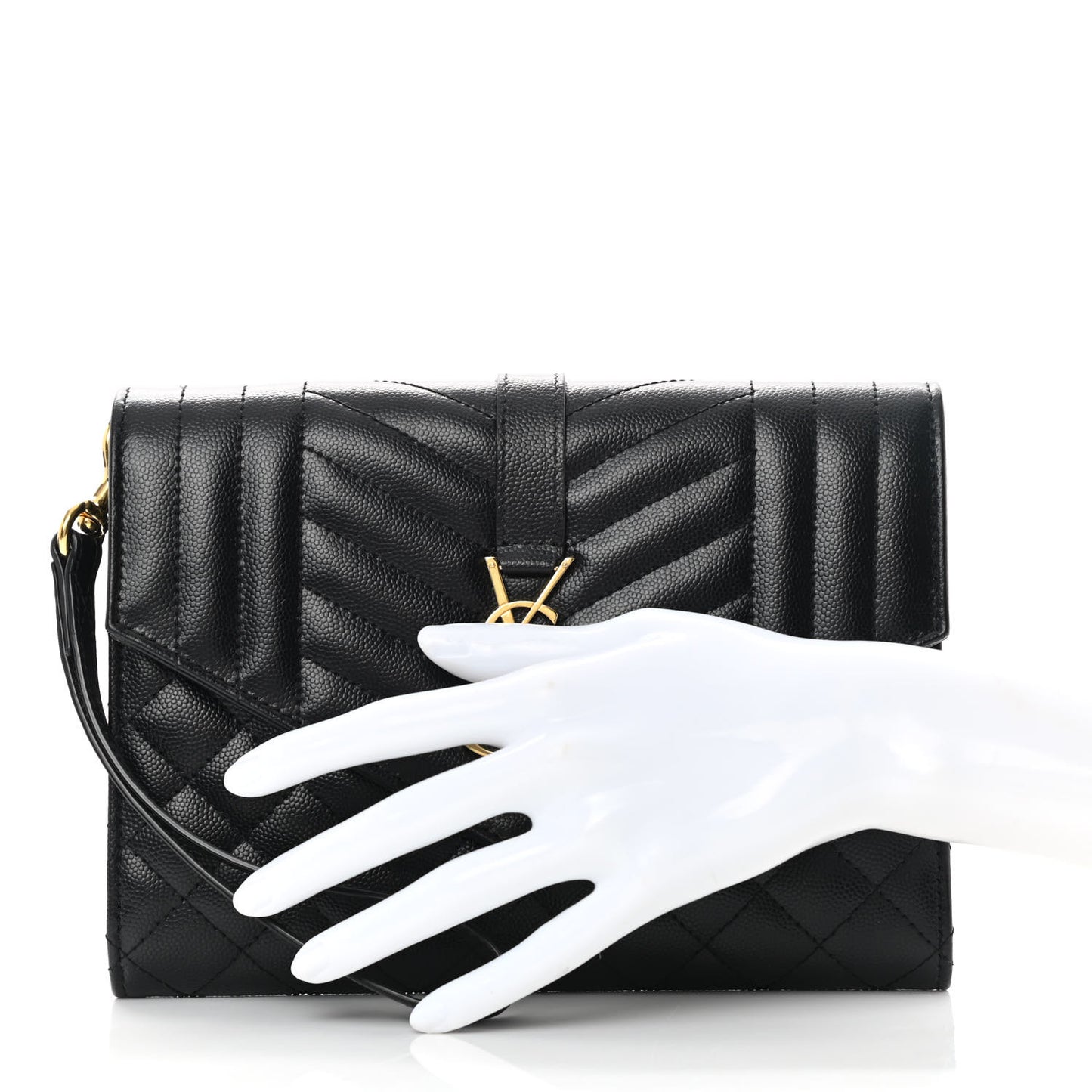 Grain De Poudre Textured Mixed Matelasse Triquilt Monogram Clutch Black