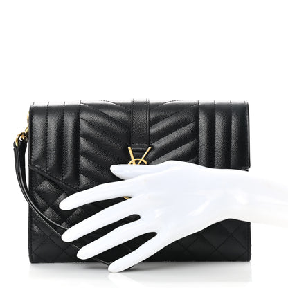 Saint Laurent Grain De Poudre Textured Mixed Matelasse Triquilt Monogram Clutch Black 3 of 11