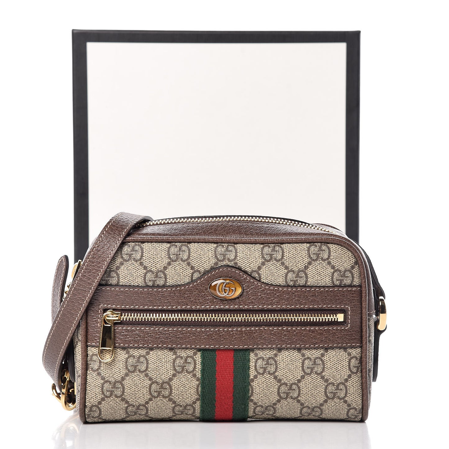 GG Supreme Monogram Web Mini Ophidia Shoulder Bag Brown