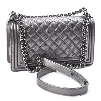 Chanel Metallic Lambskin Perforated Medium Boy Flap Dark Silver 2 of 9