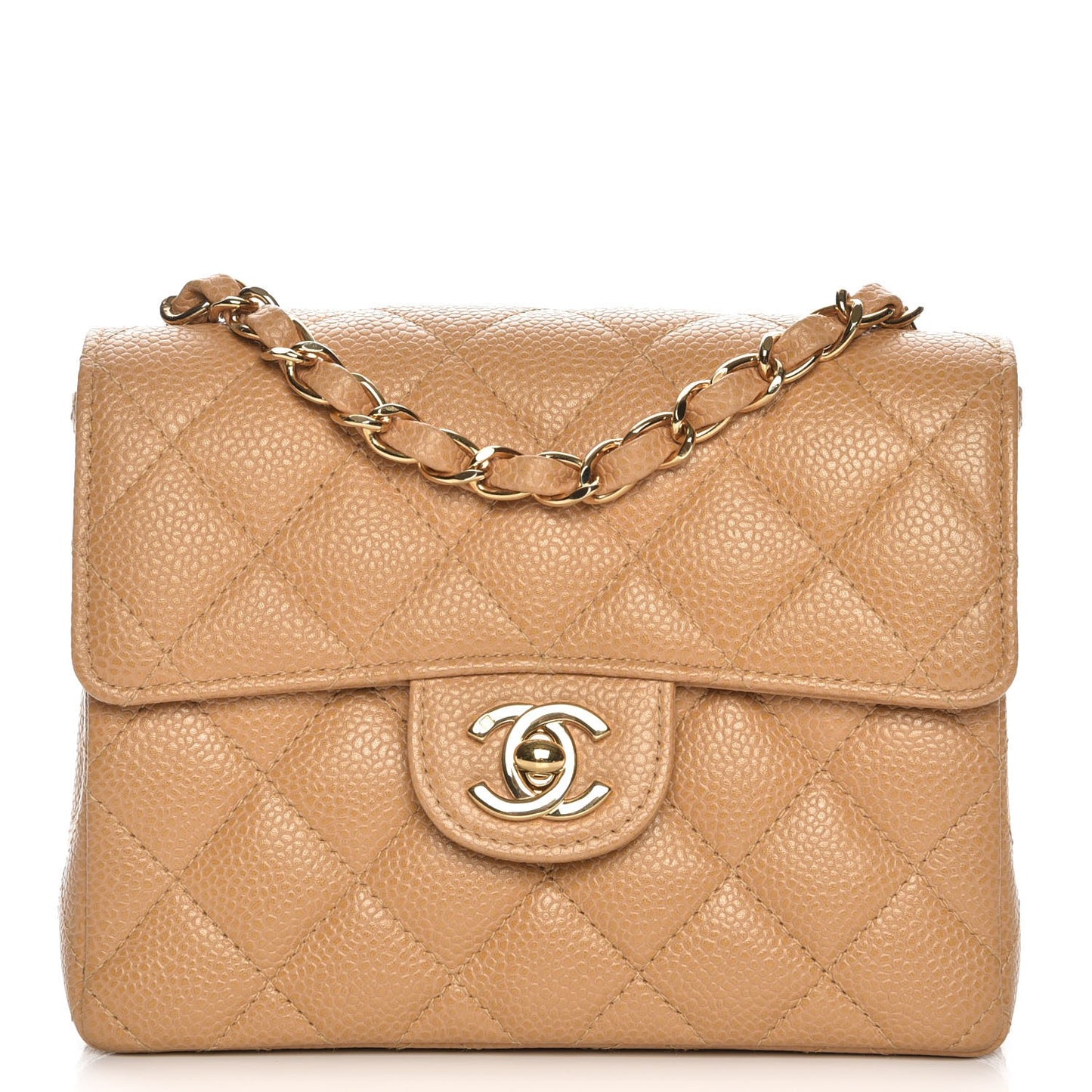 Caviar Quilted Mini Square Flap Beige
