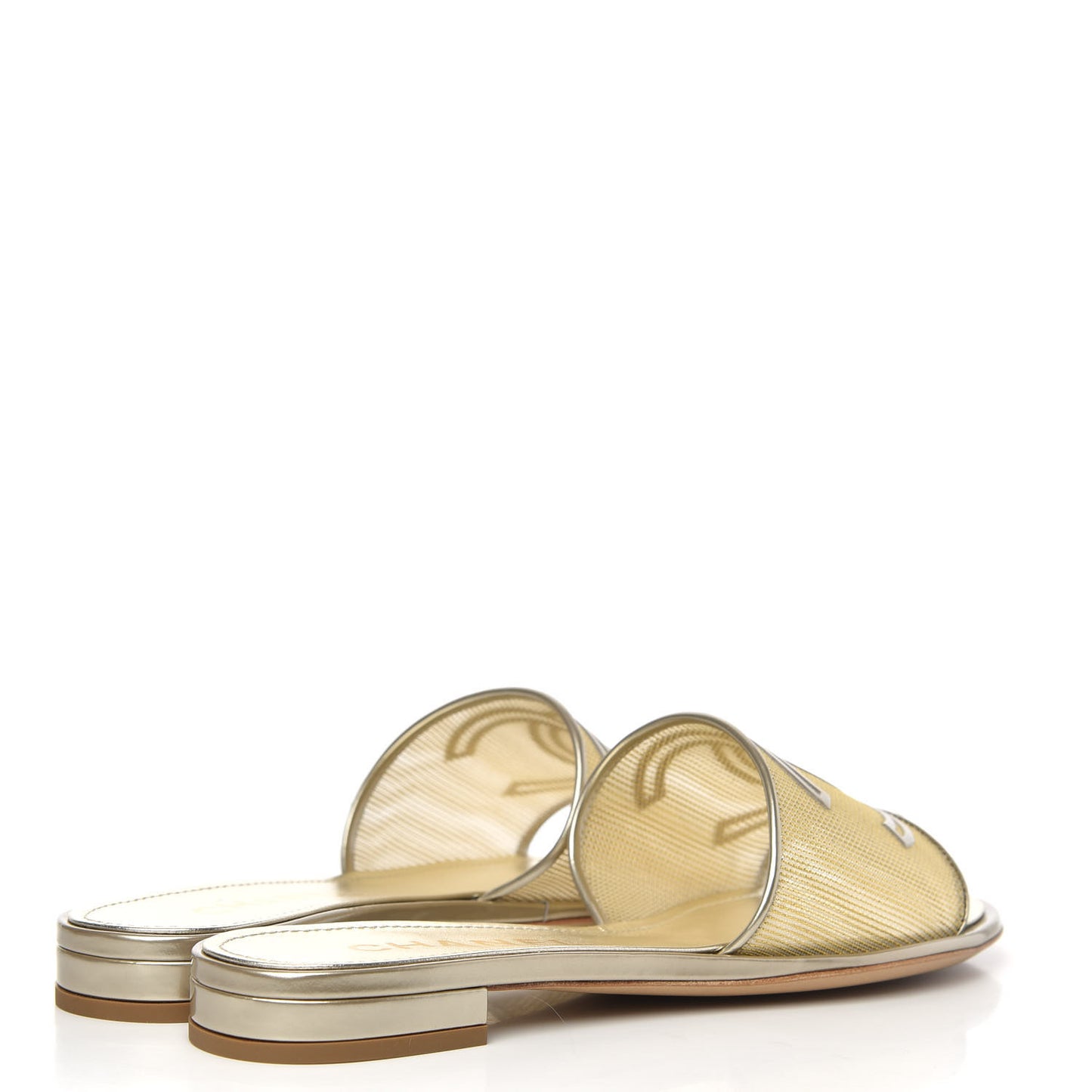 Glitter Mesh Patent Calfskin CC Mules 38 Gold