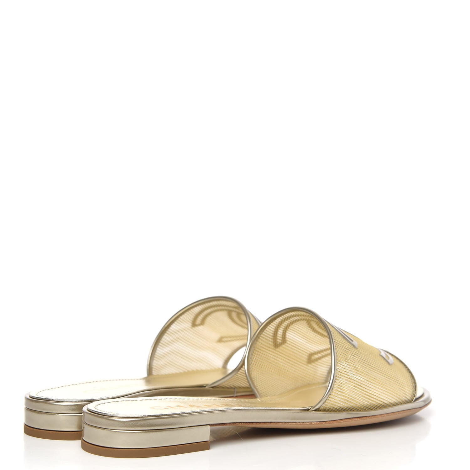Chanel Glitter Mesh Patent Calfskin CC Mules 38 Gold 4 of 8