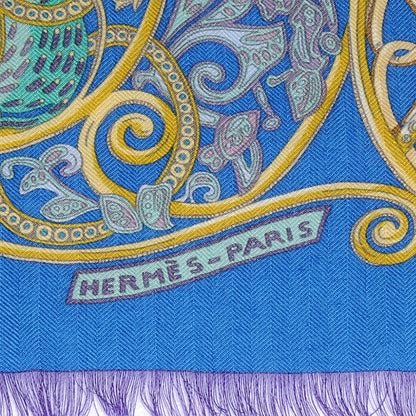 Hermes Cashmere Silk La Charmante Aux Animux Fringed Scarf 90 3 of 6