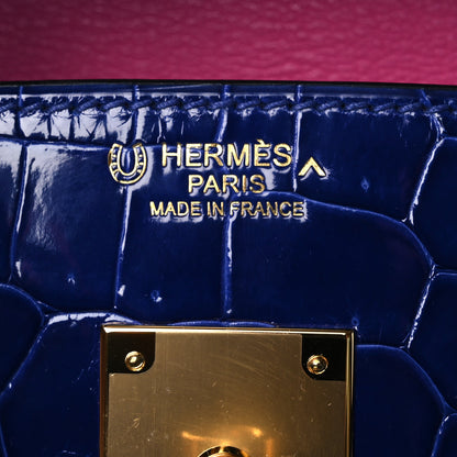 Hermes Shiny Porosus Crocodile Horseshoe Birkin 30 Bleu Electrique Magnolia 6 of 13