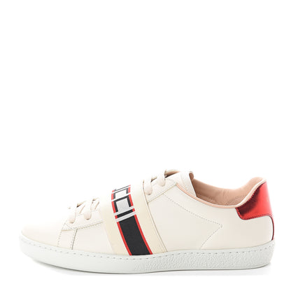 Gucci Calfskin Stripe Womens New Ace Sneakers 38 New Mystic White Ecru Red Flame 1 of 7