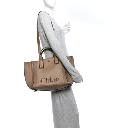 Chloe Canvas Calfskin Medium Logo Carry Tote Deep Taupe 2 of 10