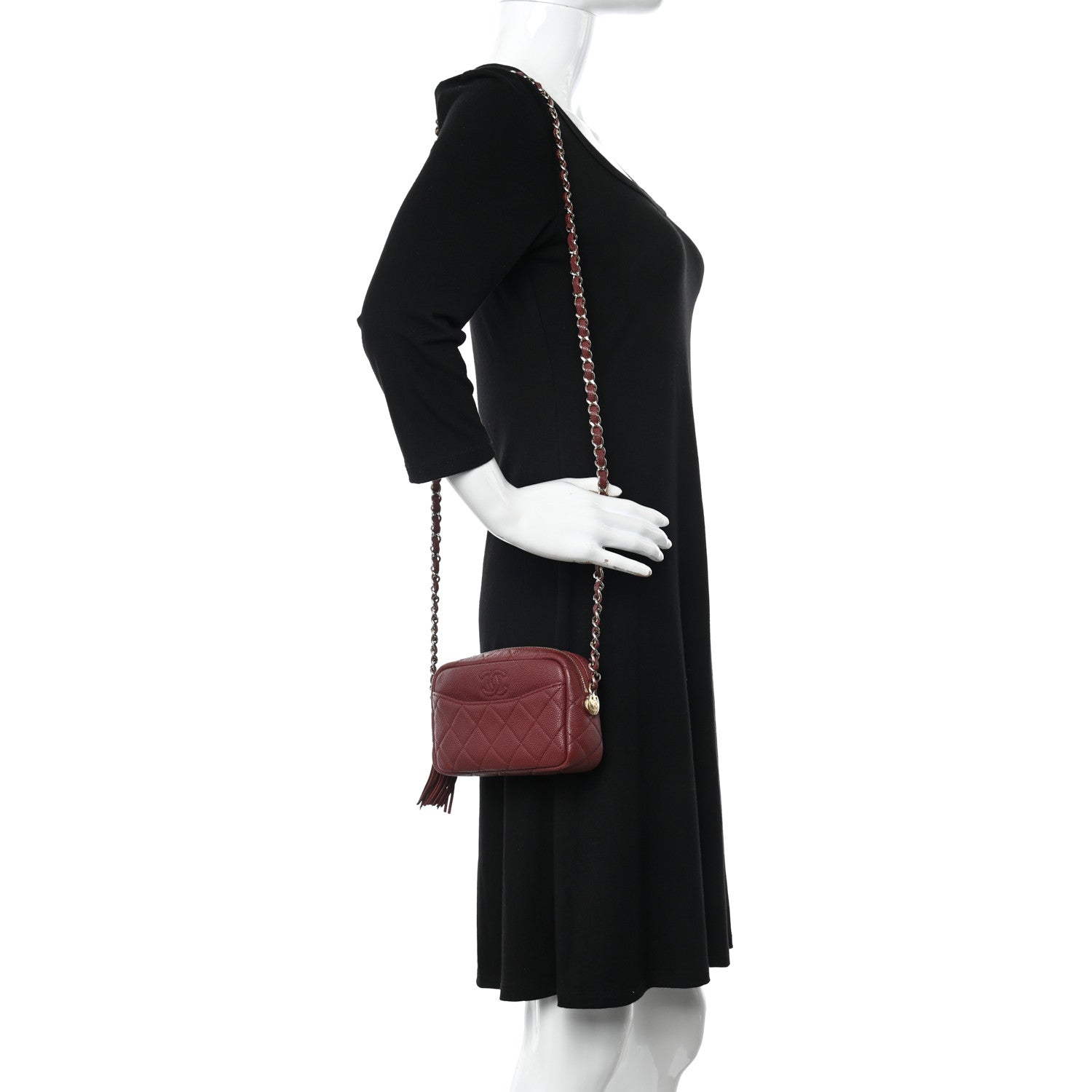 Chanel Caviar Quilted Mini Coco Tassel Camera Case Burgundy 3 of 10