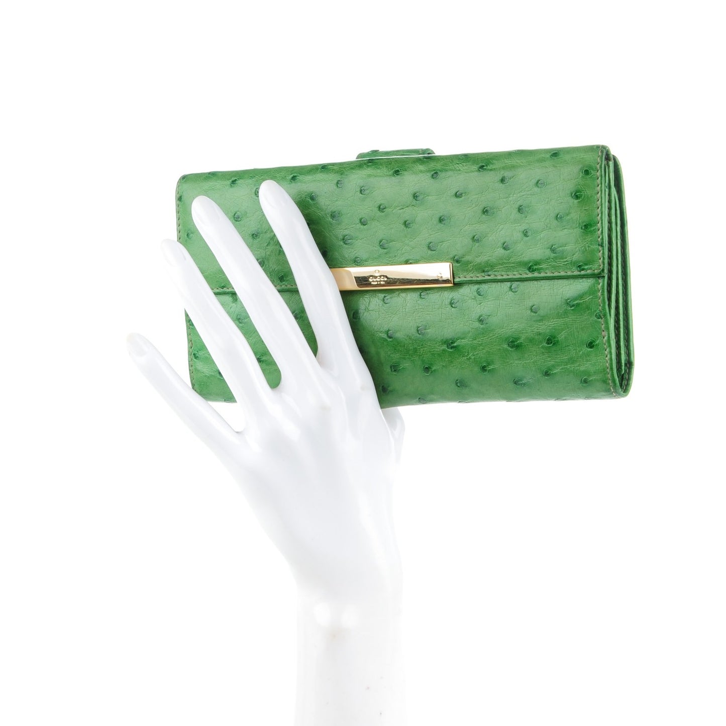 Ostrich Metal Bar Continental Wallet Green