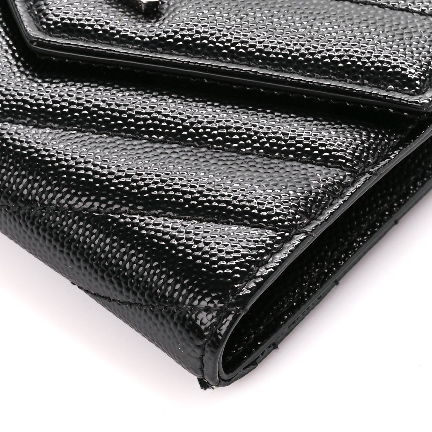 Grain De Poudre Matelasse Chevron Monogram Compact Tri Fold Wallet Black