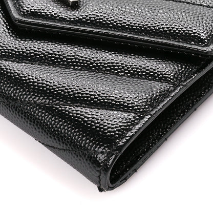 Saint Laurent Grain De Poudre Matelasse Chevron Monogram Compact Tri Fold Wallet Black 11 of 12
