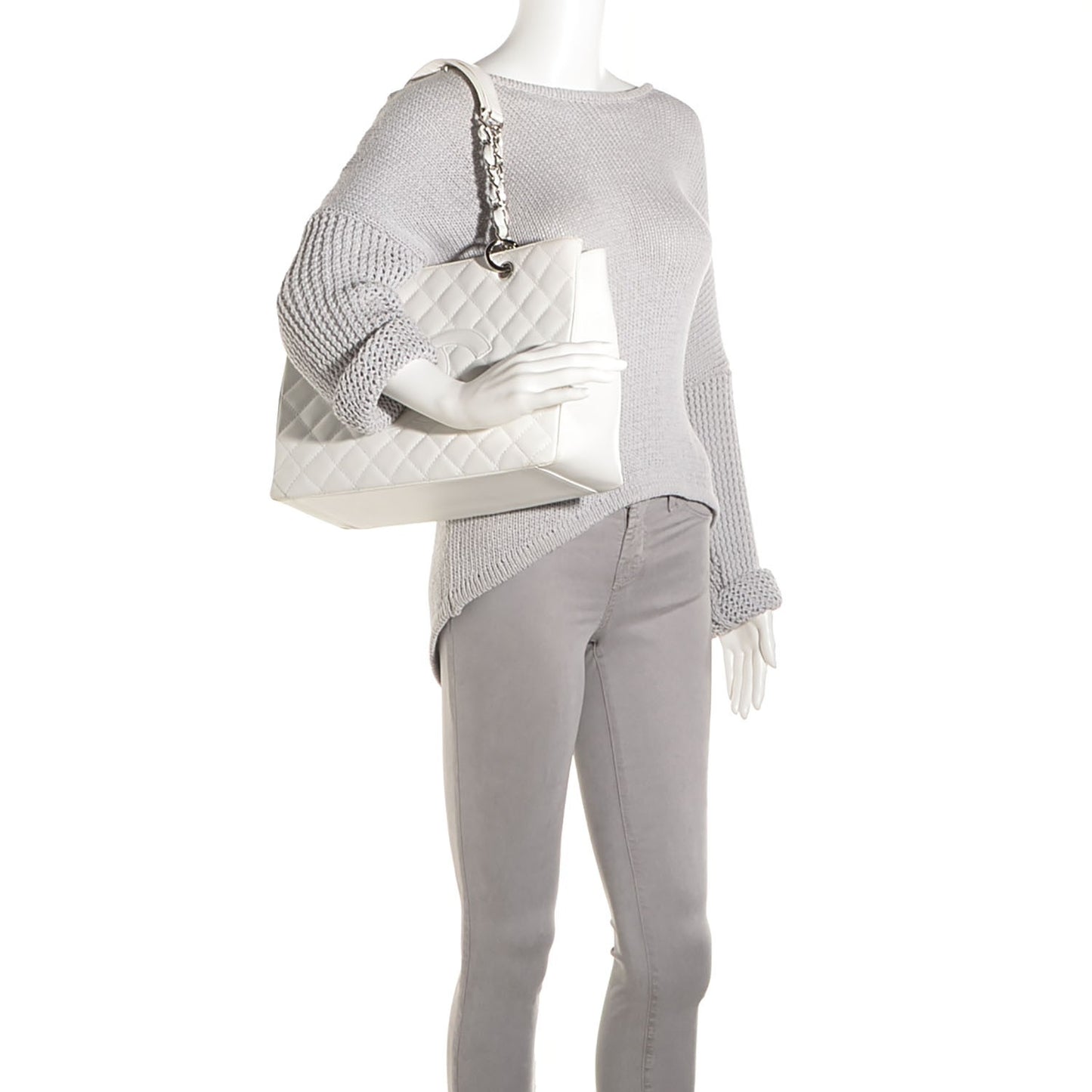 Caviar Quilted Grand Shopping Tote GST White