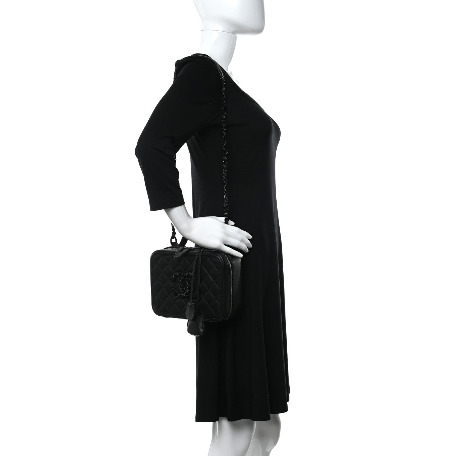 Chanel Lambskin Quilted Medium CC Filigree Vanity Case Black 2 of 10