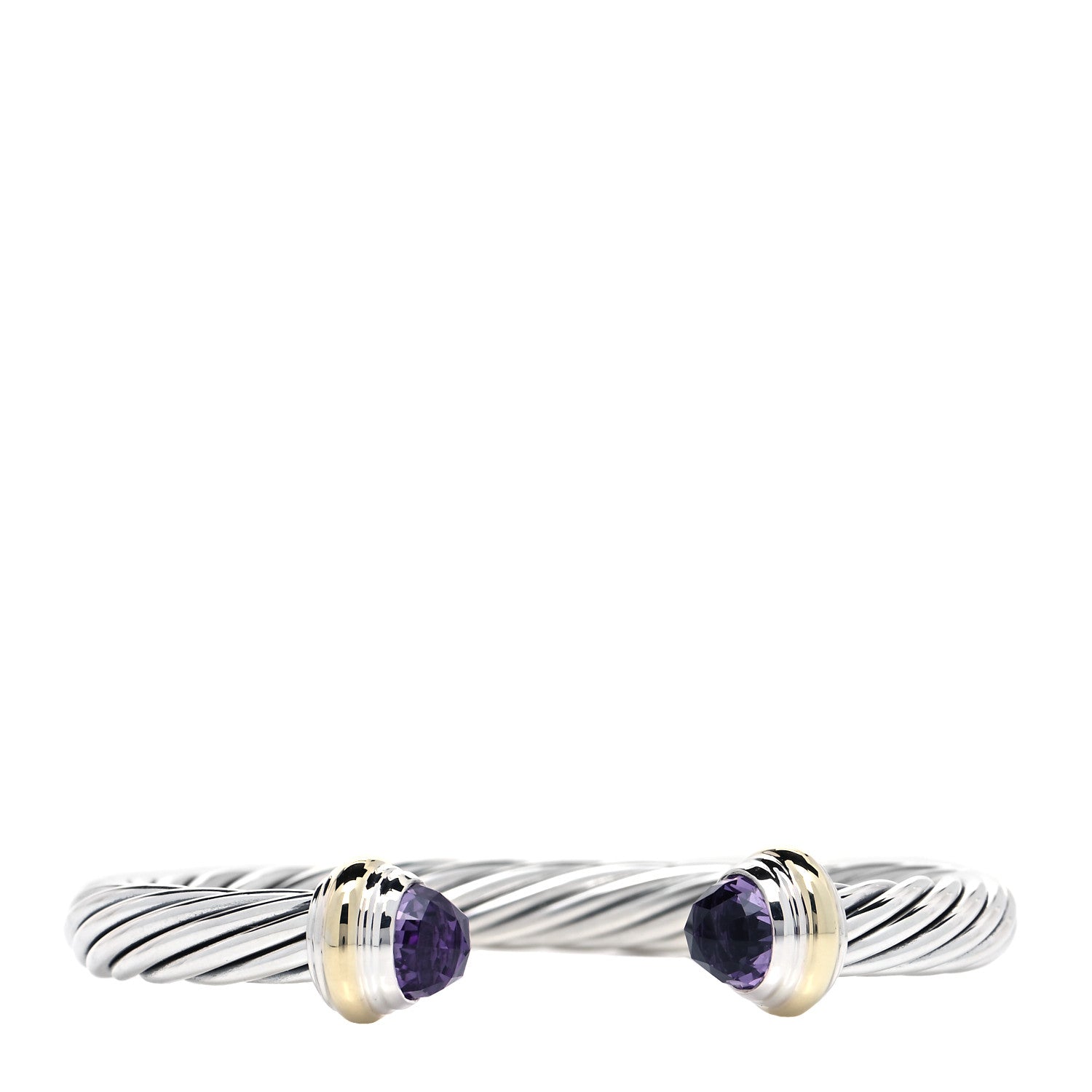David Yurman Sterling Silver 14K Yellow Gold Amethyst 7mm Cable Classics Bracelet 1 of 4