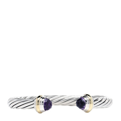 David Yurman Sterling Silver 14K Yellow Gold Amethyst 7mm Cable Classics Bracelet 1 of 4