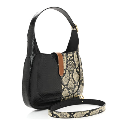 Gucci Snakeskin Small Jackie 1961 Hobo Black Beige 3 of 10
