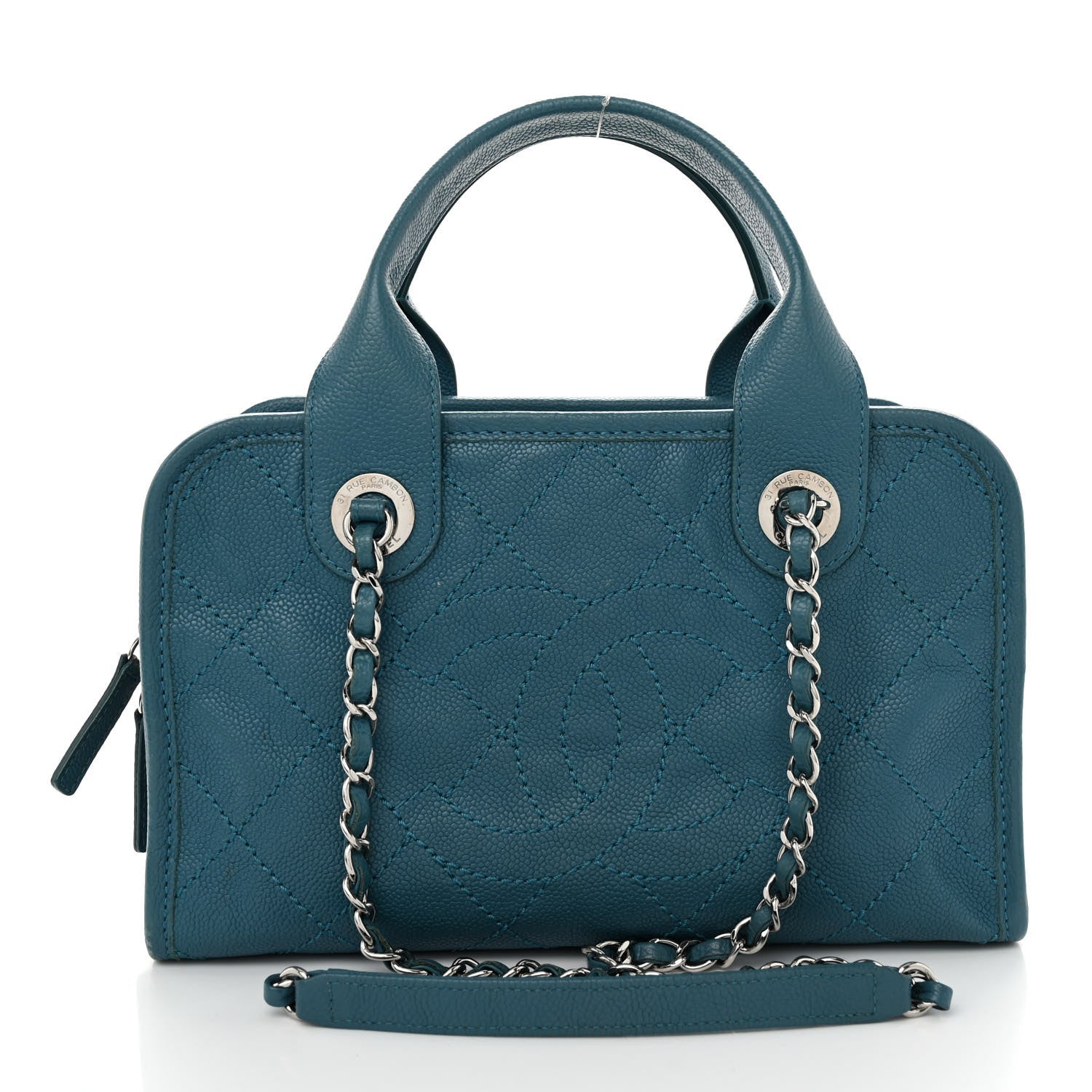 Chanel Caviar Quilted Small Deauville Bowling Bag Blue 1 of 10