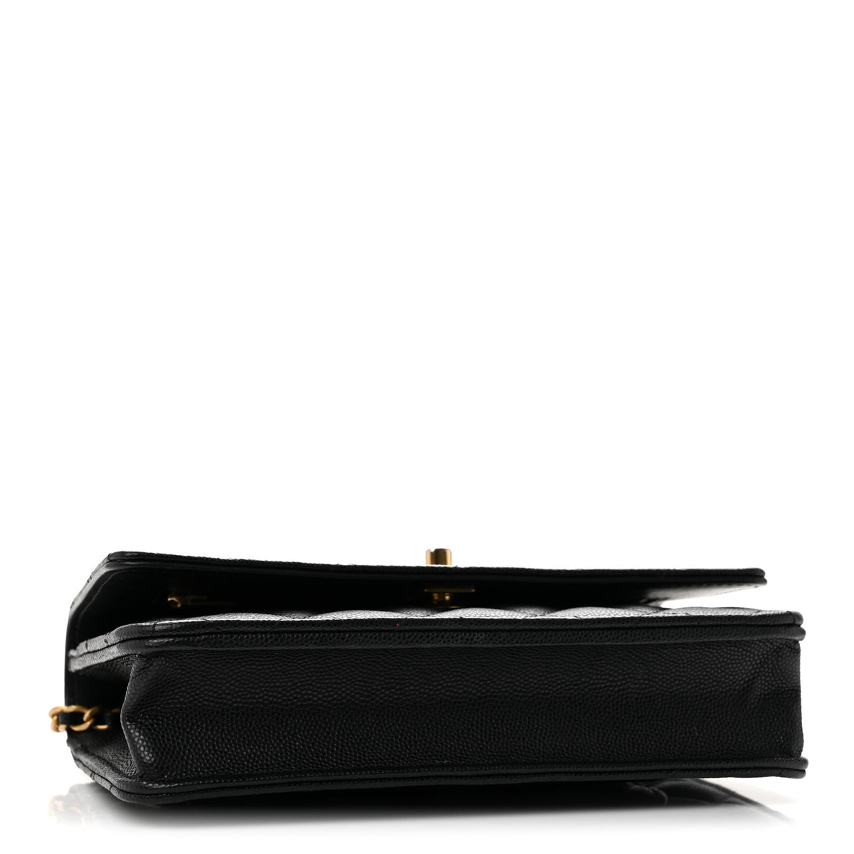 Shiny Caviar Quilted Pick Me Up Wallet On Chain WOC Black