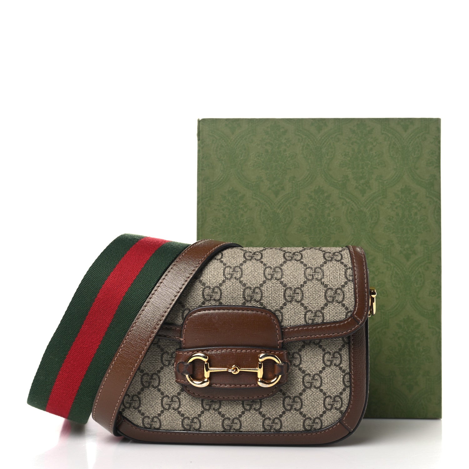 Gucci GG Supreme Monogram Azalea Calfskin Web Mini Horsebit 1955 Shoulder Bag Beige Ebony Brown Sugar 19 of 19