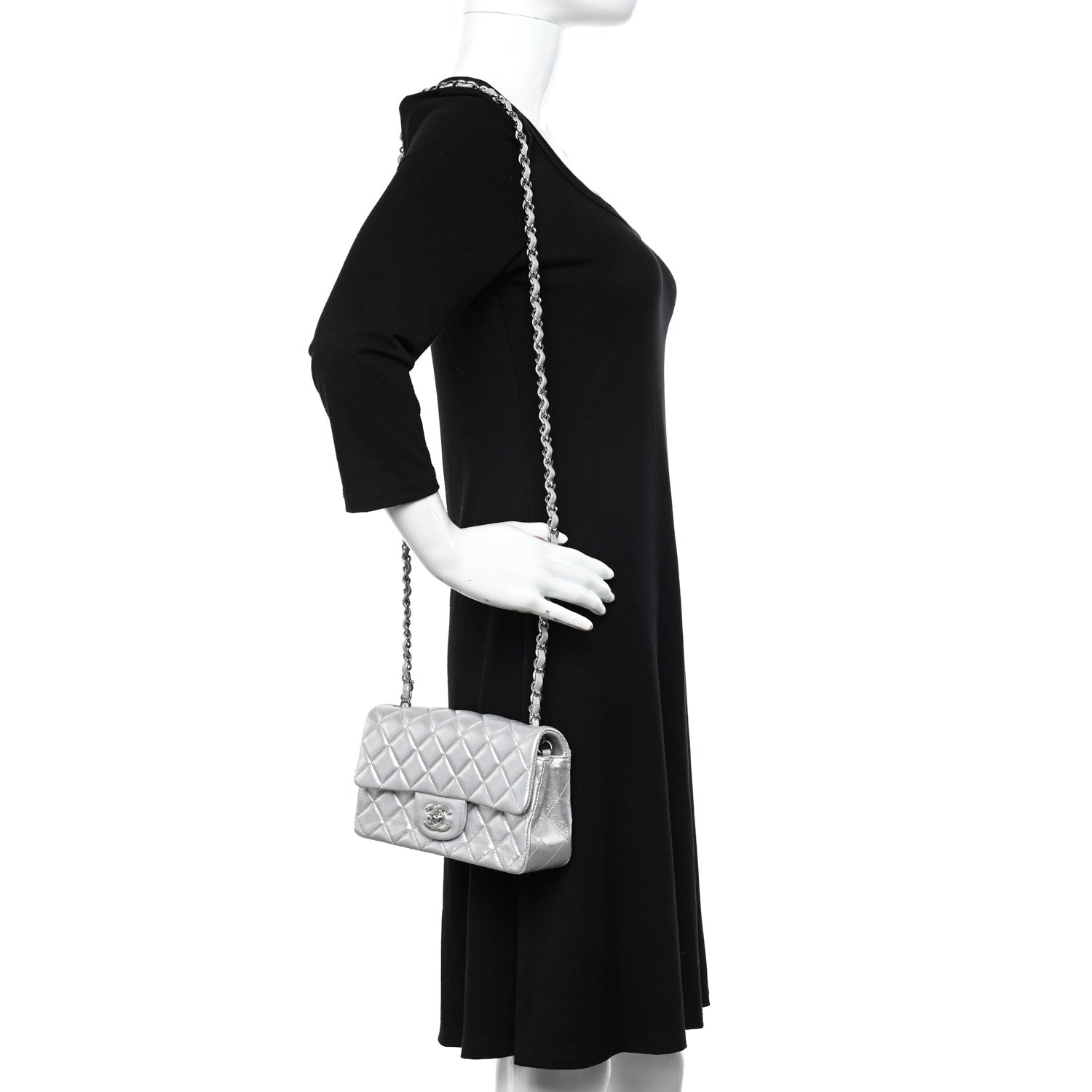 Chanel Metallic Lambskin Quilted Mini Rectangular Flap Silver 2 of 10