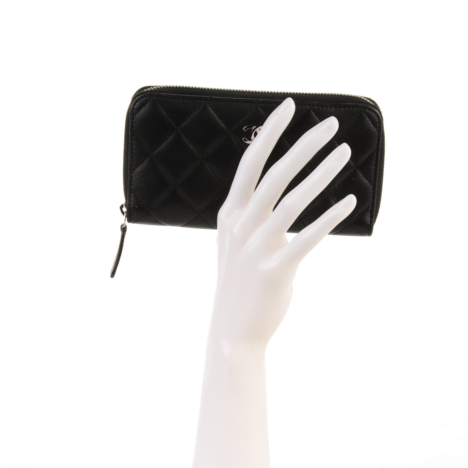 Chanel Lambskin Quilted Small Zip Around Wallet Black 2 of 8