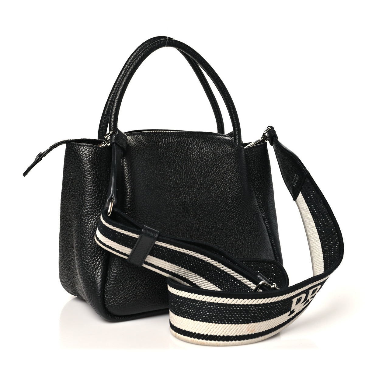 Vitello Daino Soft Mini Zippered Top Handle Bag Black