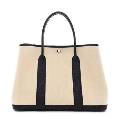 Hermes Chevron Herringbone Toile Negonda Garden Party 36 PM Tote Nata Bleu Indigo 1 of 10