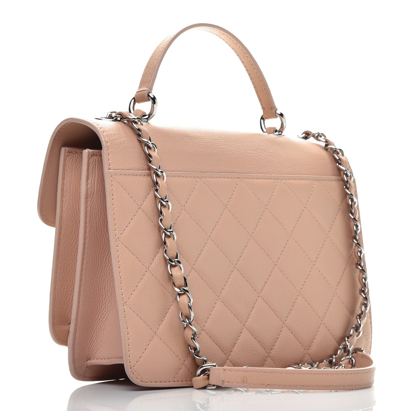 Grained Calfskin Quilted Small CC Box Top Handle Flap Beige