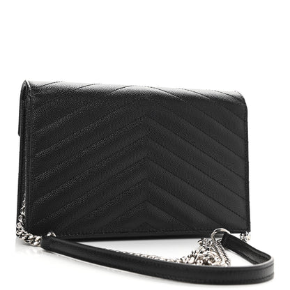 Saint Laurent Grain De Poudre Matelasse Chevron Monogram Envelope Chain Wallet Black 2 of 10