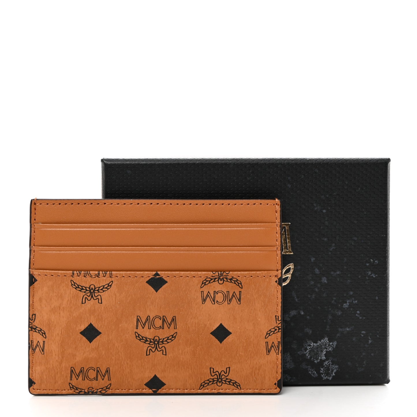 Calfskin Visetos Card Holder Money Clip Cognac