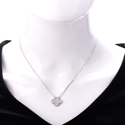 Van Cleef & Arpels 18K White Gold Mother of Pearl Vintage Alhambra Pendant Necklace 2 of 5