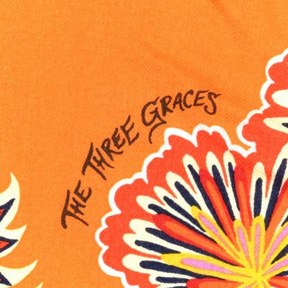 Hermes Cashmere Silk Three Graces Shawl 140 Orange Capucine Marine 5 of 6