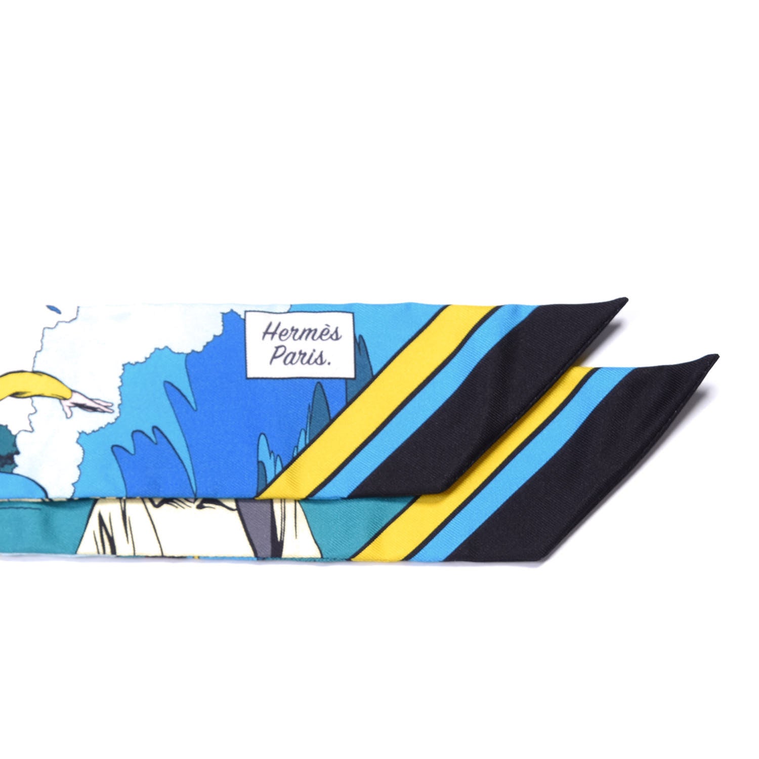 Hermes Silk Wow Twilly Bleu Azur Jaune 4 of 4