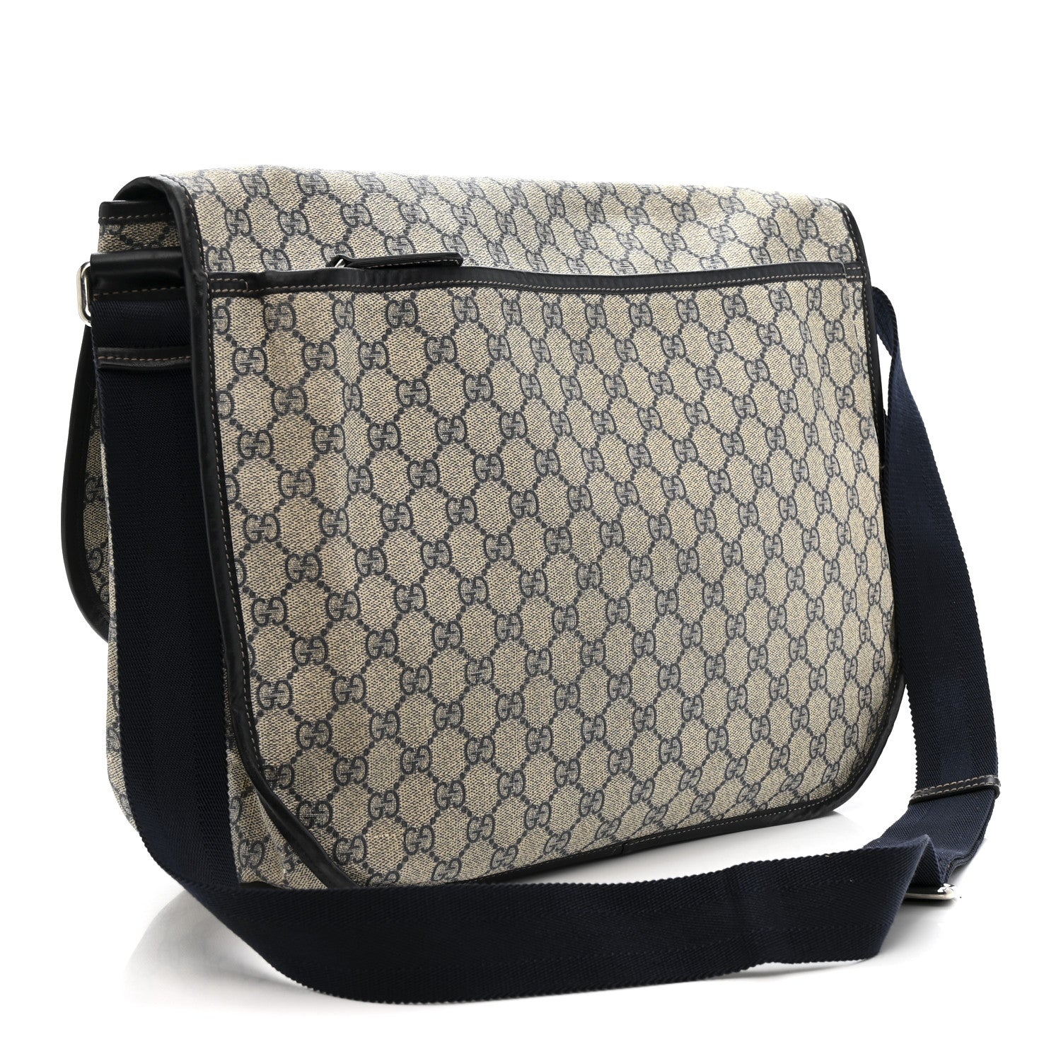 Gucci GG Plus Monogram Large Double Buckle Flap Messenger Bag Beige Navy 3 of 12