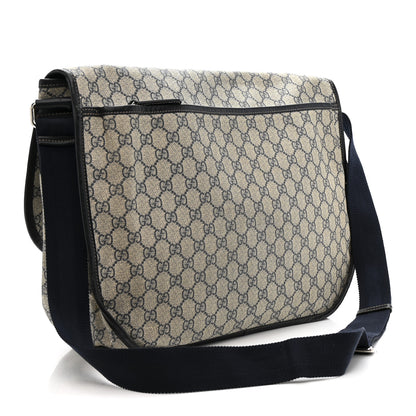 Gucci GG Plus Monogram Large Double Buckle Flap Messenger Bag Beige Navy 3 of 12
