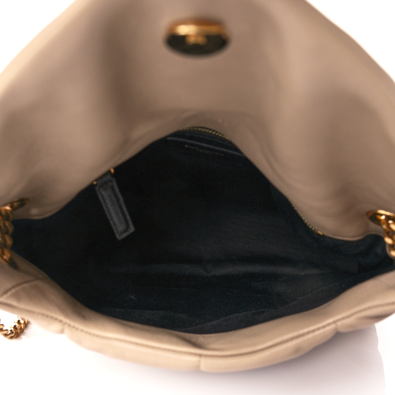 Saint Laurent Lambskin Quilted Small Loulou Puffer Monogram Chain Satchel Dark Beige 4 of 10